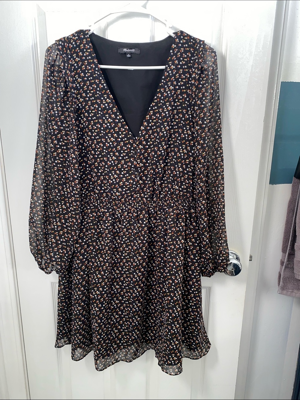 Madewell Black Floral - Long Sleeve Dress